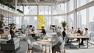 Modern office space with collaborative workstations