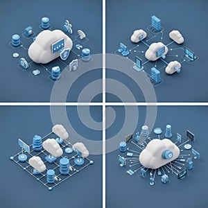 Interconnected cloud computing network with secure data storage isolated on transparent background