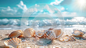 Seashells on Seashore: A Serene Beach Holiday Background