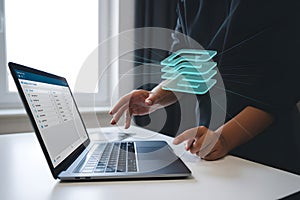 Interactive digital interface with holographic data visualization