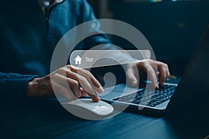 Person using laptop with virtual interface