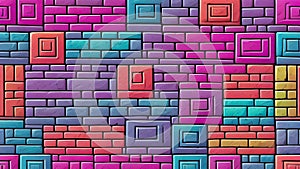 Web banner 16:9 aspect ratio - repeating pattern brightly colored bricks unaligned