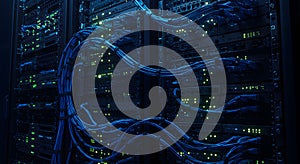 server room infrastructure with blue cables