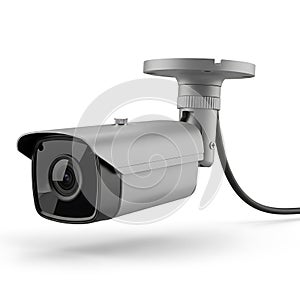 Modern security camera mounted on wall