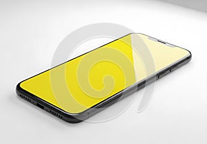 Modern smartphone with yellow screen isolated on white background