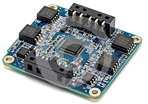 Compact electronic circuit board with multiple connectors and microcontroller