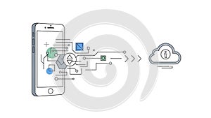 A smartphone with a cloud computing concept and secure data transfer