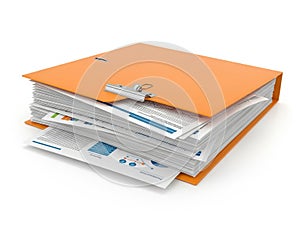 Stack of organized documents in orange folder