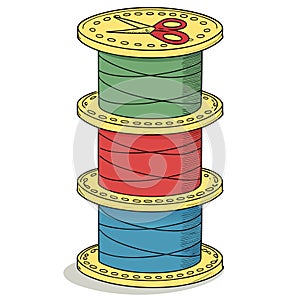 Stack of colored thread spools