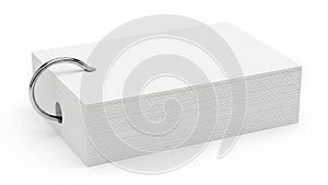 Stack of white index cards with metal ring binder