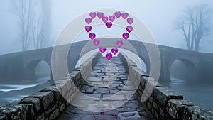 Stone Bridge with Heart Balloons