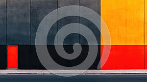 A colorful wall with a door on the left.