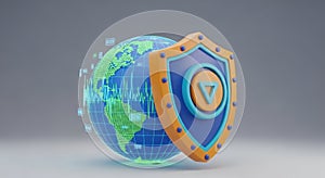 global data security with shield icon concept