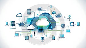 A vibrant illustration of cloud computing and data storage technology