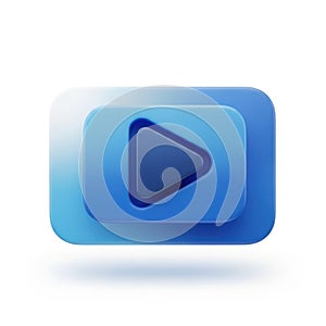 Modern blue play button on a sleek, transparent interface panel