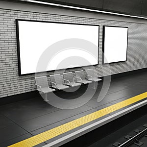 Subway station advertisement boards isolated on white background