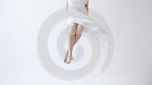 Woman's legs floating in air wearing white dress