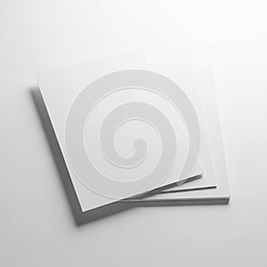 A stack of three blank white papers on a plain white surface. isolated on white background