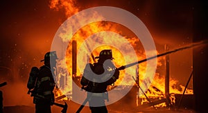 Firefighters battling a blazing structure fire