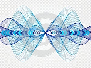 Intersecting blue waves isolated on white background