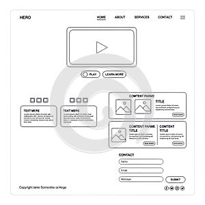 Website wireframe layout isolated on white background