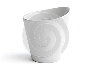 A simple white ceramic pot with a subtle shadow on a plain white background