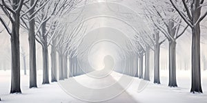 rural winter. Road, driveway, path, boulevard, byway, route, track, trail, street, row of trees. photo