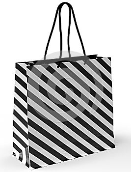 Bag with handles for purchase in the shop in elegant fashion style of white and black stripes photo