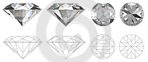 Image of diamond from four sides with technical drawing of folds