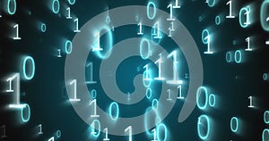 Image of digital binary coding data processing over dark background