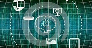 Image of digital brain with ai text over binary coding
