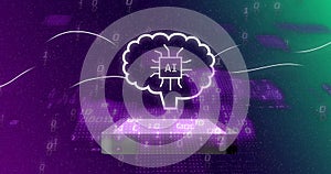 Image of digital brain with ai text over binary coding