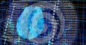 Image of digital brain with connections over binary coding
