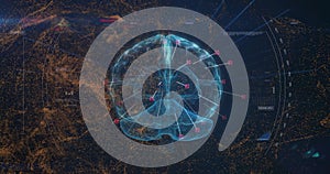 Image of digital brain spinning over data processing