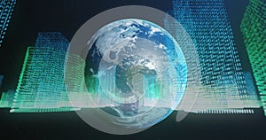 Image of digital computer servers over globe