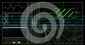 Image of digital data processing binary coding over black background