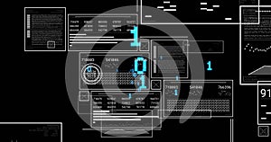 Image of digital data processing and binary coding over black background