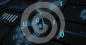 Image of digital data processing and binary coding over black background