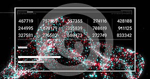 Image of digital data processing binary coding over floating mesh on black background