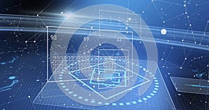 Image of digital data processing with circuit board over black background