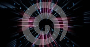 Image of digital data processing and circuit board over black background