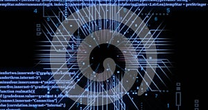 Image of digital data processing and circuit board over black background