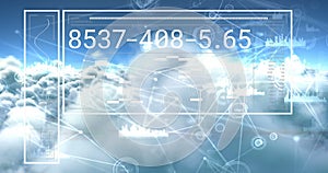 Image of digital data processing and networks over clouds