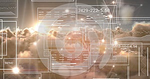 Image of digital data processing and networks over clouds