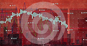 Image of digital data processing over cityscape