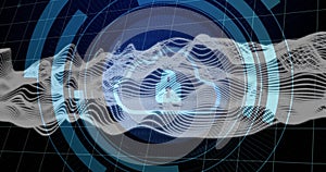 Image of digital data processing over cloud and padlock icon