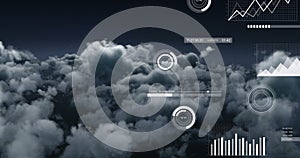 Image of digital data processing over clouds