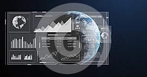 Image of digital data processing over globe on dark background