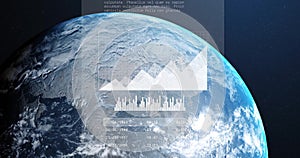 Image of digital data processing over globe on dark background