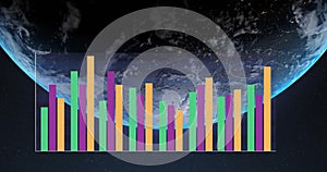 Image of digital data processing over globe on dark background